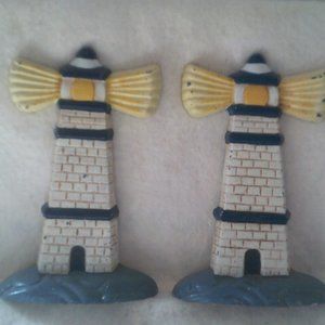 2 LIGHTHOUSES Bookends Beach Sea Boats Heavy CAST IRON Light House